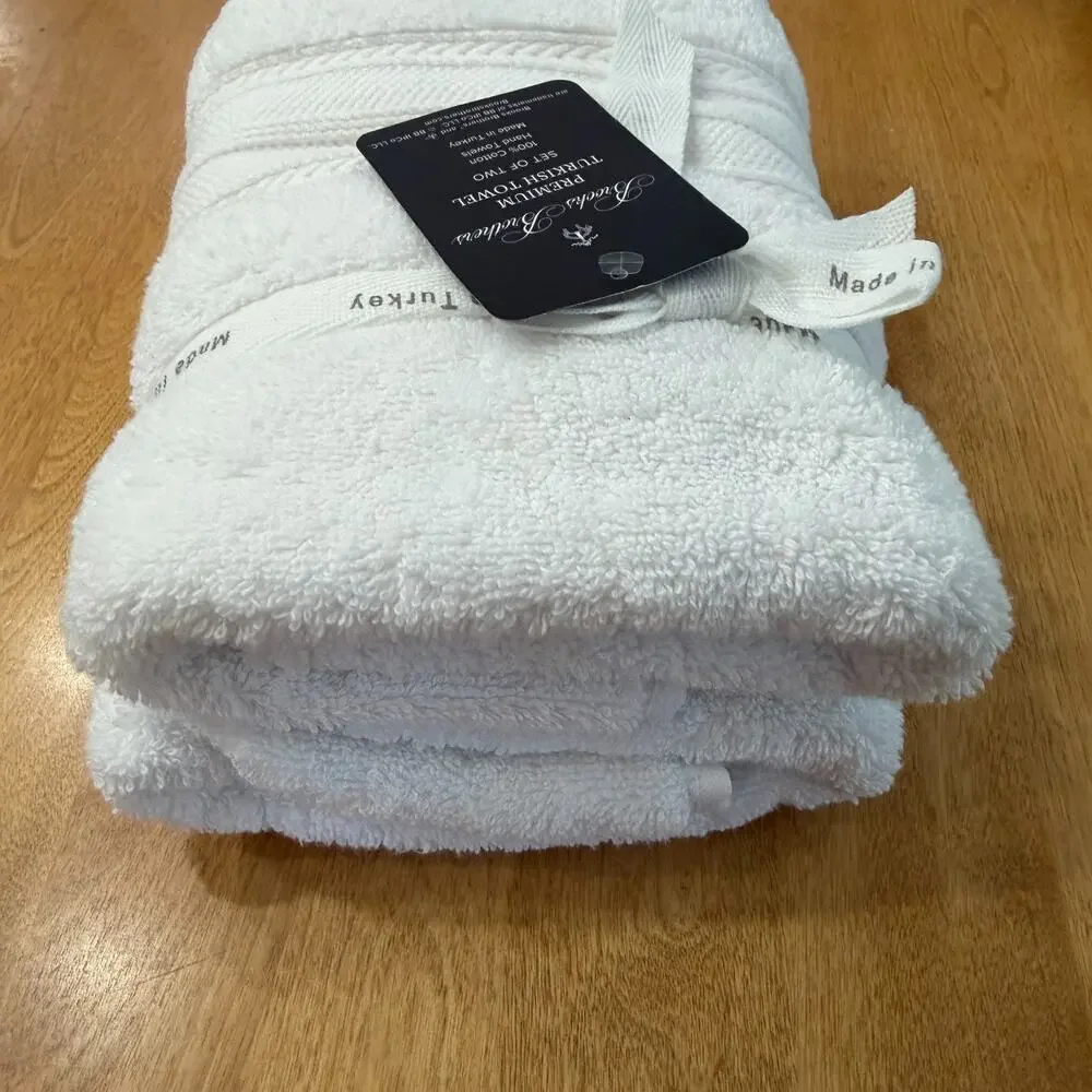 Brooks Brothers Premium Turkish Cotton Hand Towels Set of 2 White Plush Spa NWT